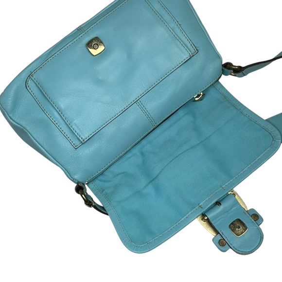 2005 Banana Republic Aqua Blue Shoulder Bag Brass Buckle Baguette Purse 2000s - Picture 9 of 14